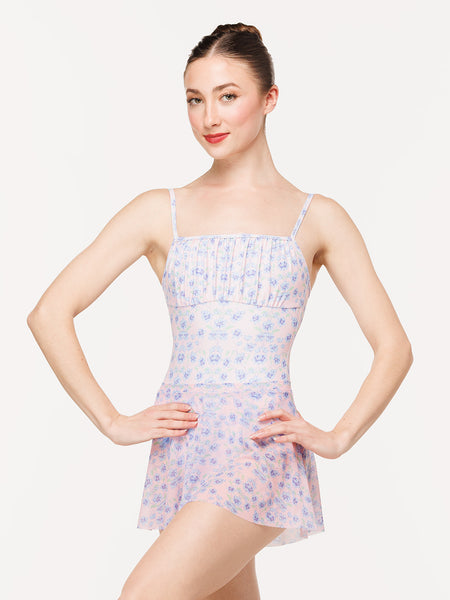 Eleve Dancewear Flare Skirt in Garden Dance Mesh print, front view
