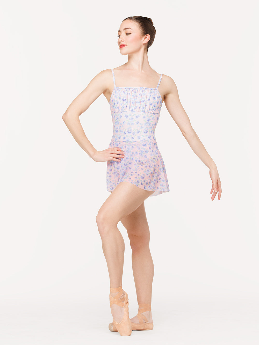 Eleve Dancewear Flare Skirt in Garden Dance Mesh print, detail front view