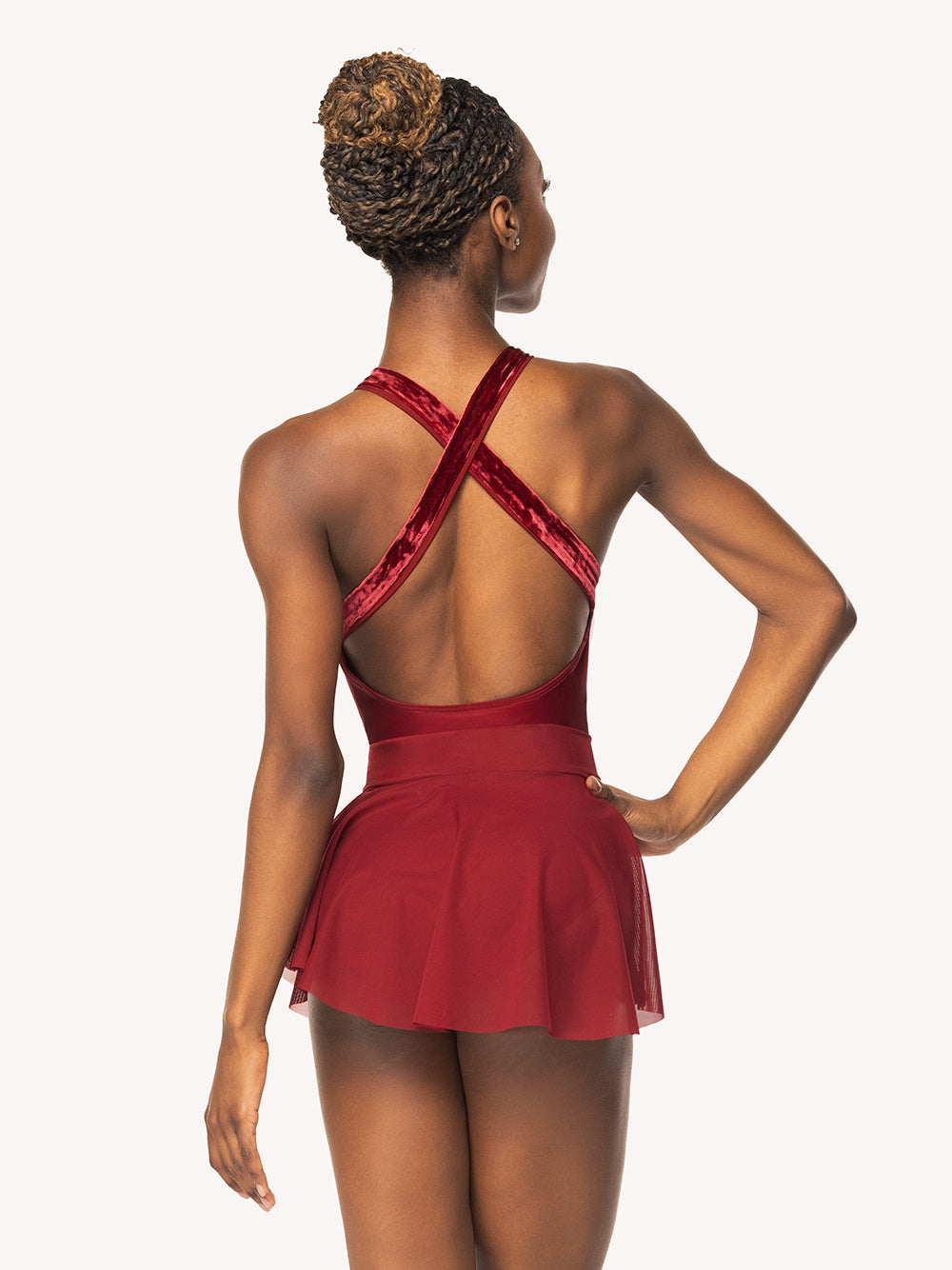 Eleve Dancewear Hipster Skirt in Garnet Mesh print color, back view
