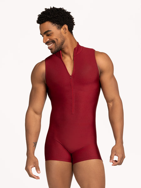 Eleve Dancewear Logan Biketard in Garnet print color, front view