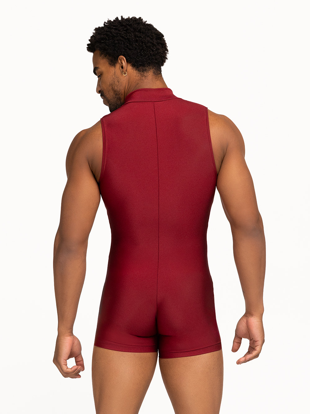 Eleve Dancewear Logan Biketard in Garnet print color, back view