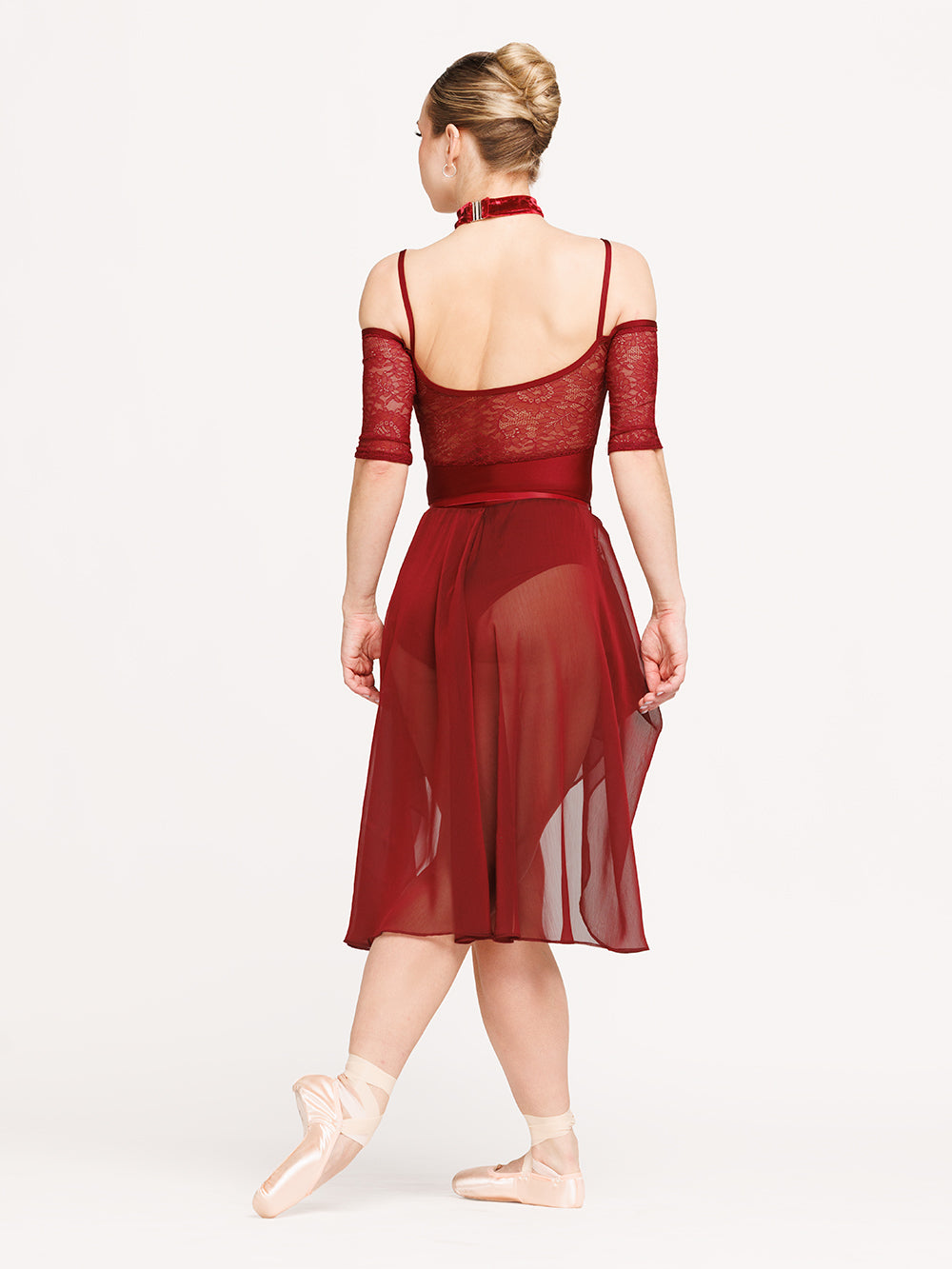 Eleve Dancewear Chiffon Rehearsal Skirt Kids in Garnet print color, full body back view