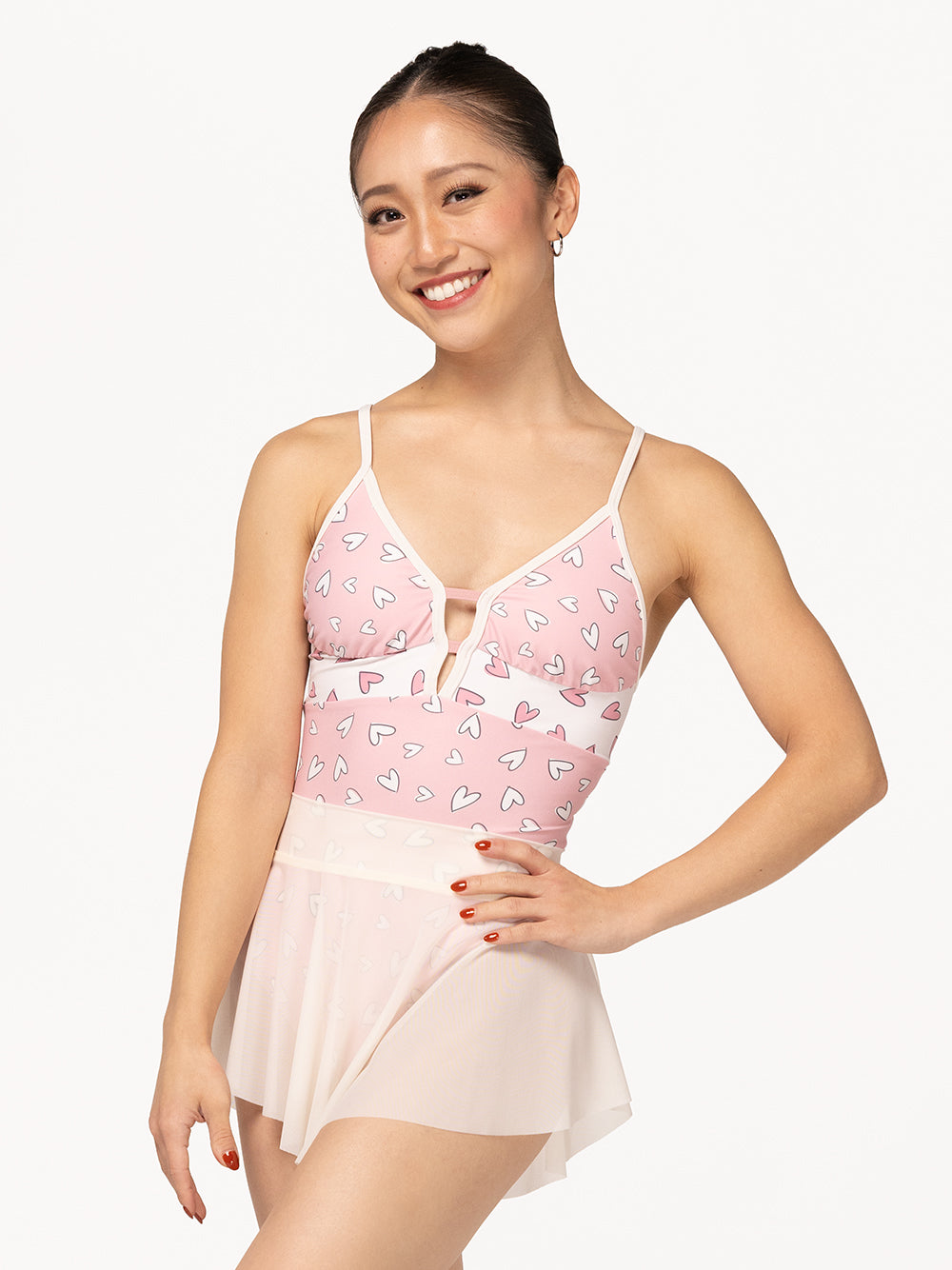 Eleve Dancewear Hipster Skirt in Cream Mesh color, front view