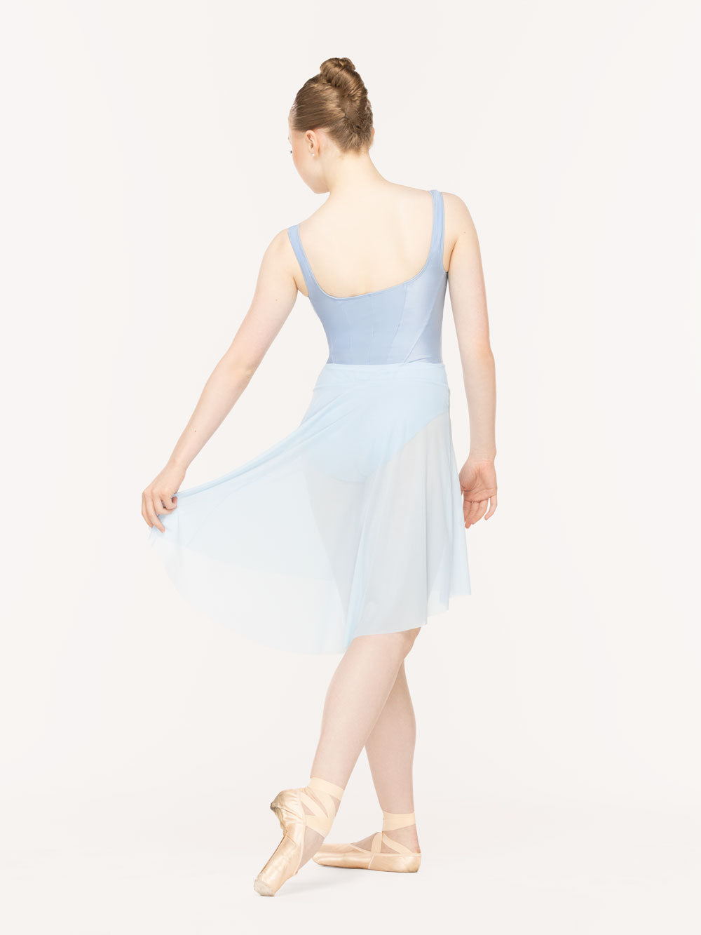 Eleve Dancewear Amora Long High-Low Skirt Kids in True Blue color, back view