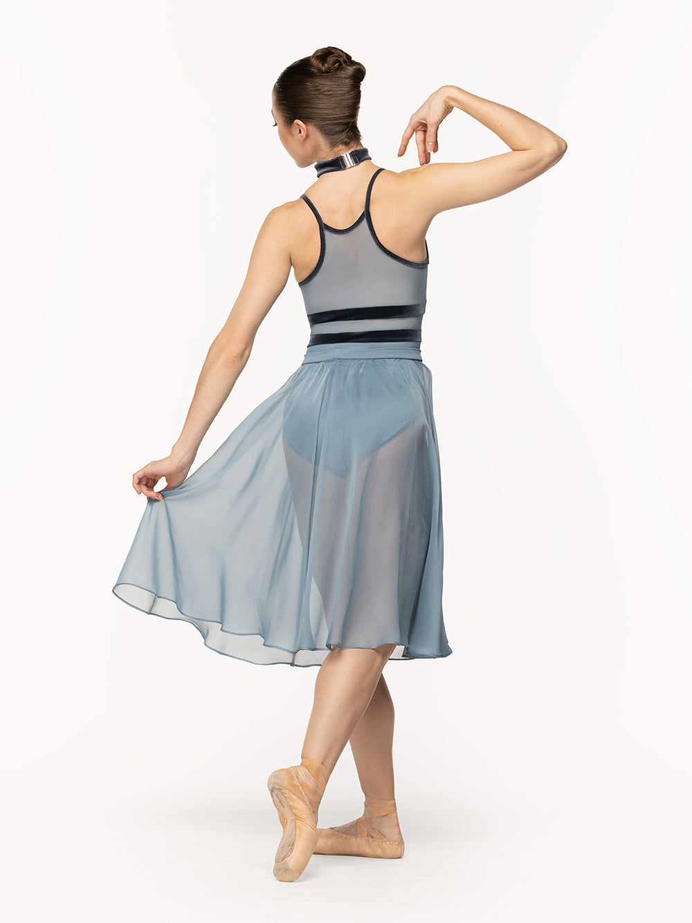 Eleve Dancewear Chiffon Rehearsal Skirt in Light Jean print color, back view