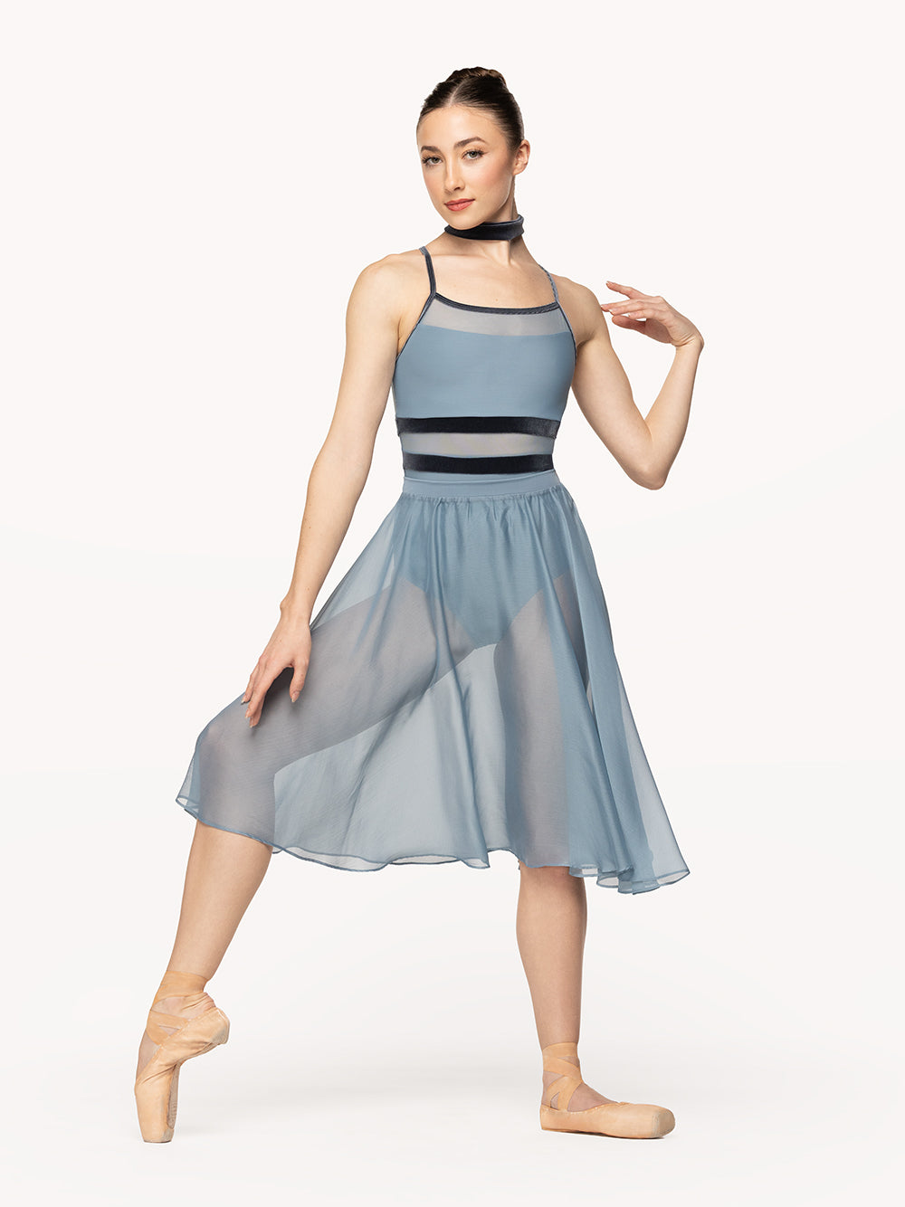 Eleve Dancewear Chiffon Rehearsal Skirt in Light Jean print color, front view
