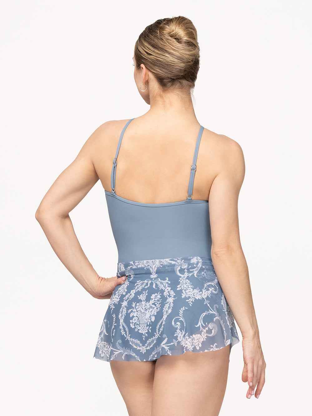 Eleve Dancewear Petal Skirt Kids in Maison Blue Mesh print color, back view