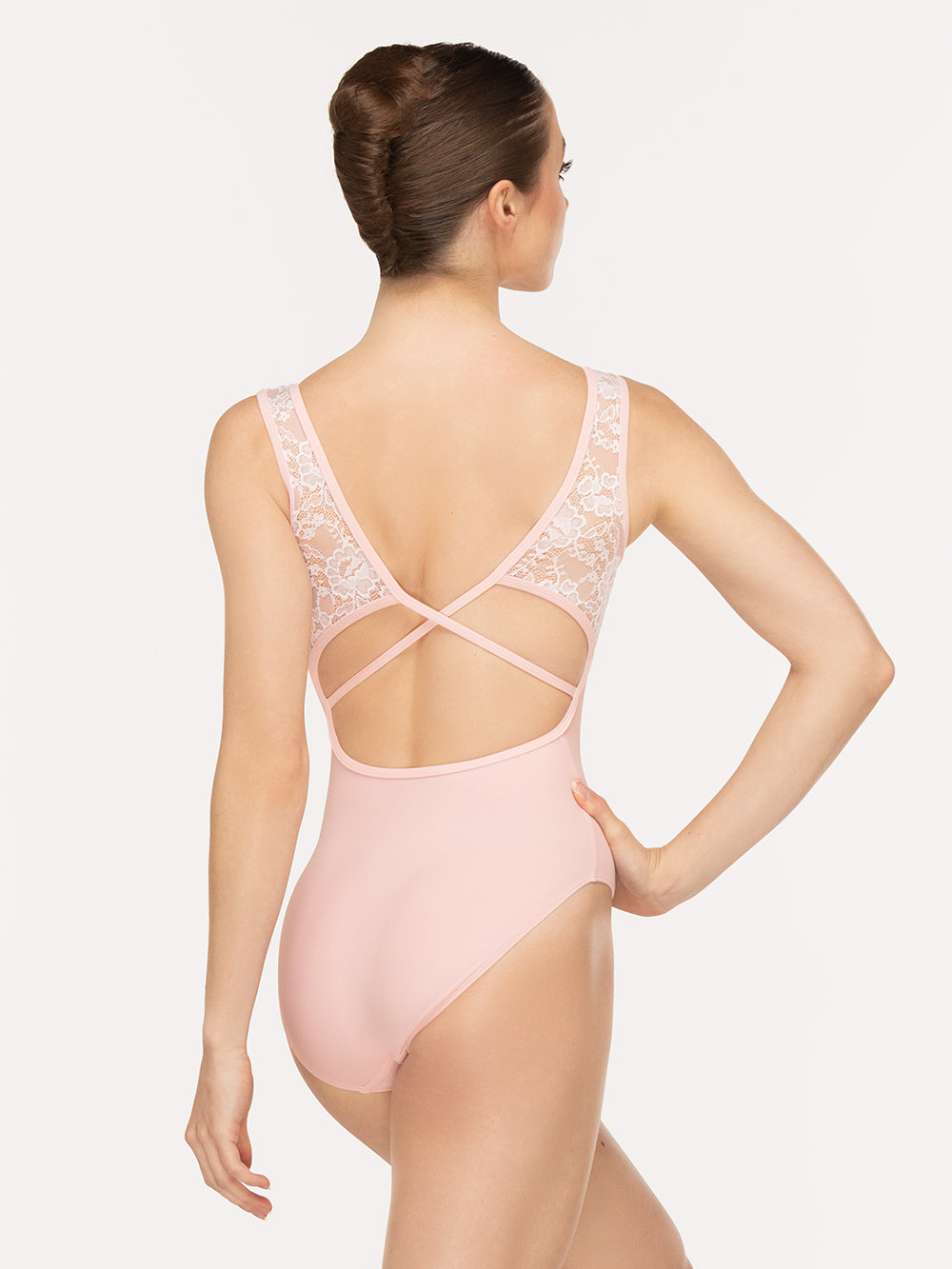 Eleve Dancewear Fabiola Leotard in Light Pink color, back view