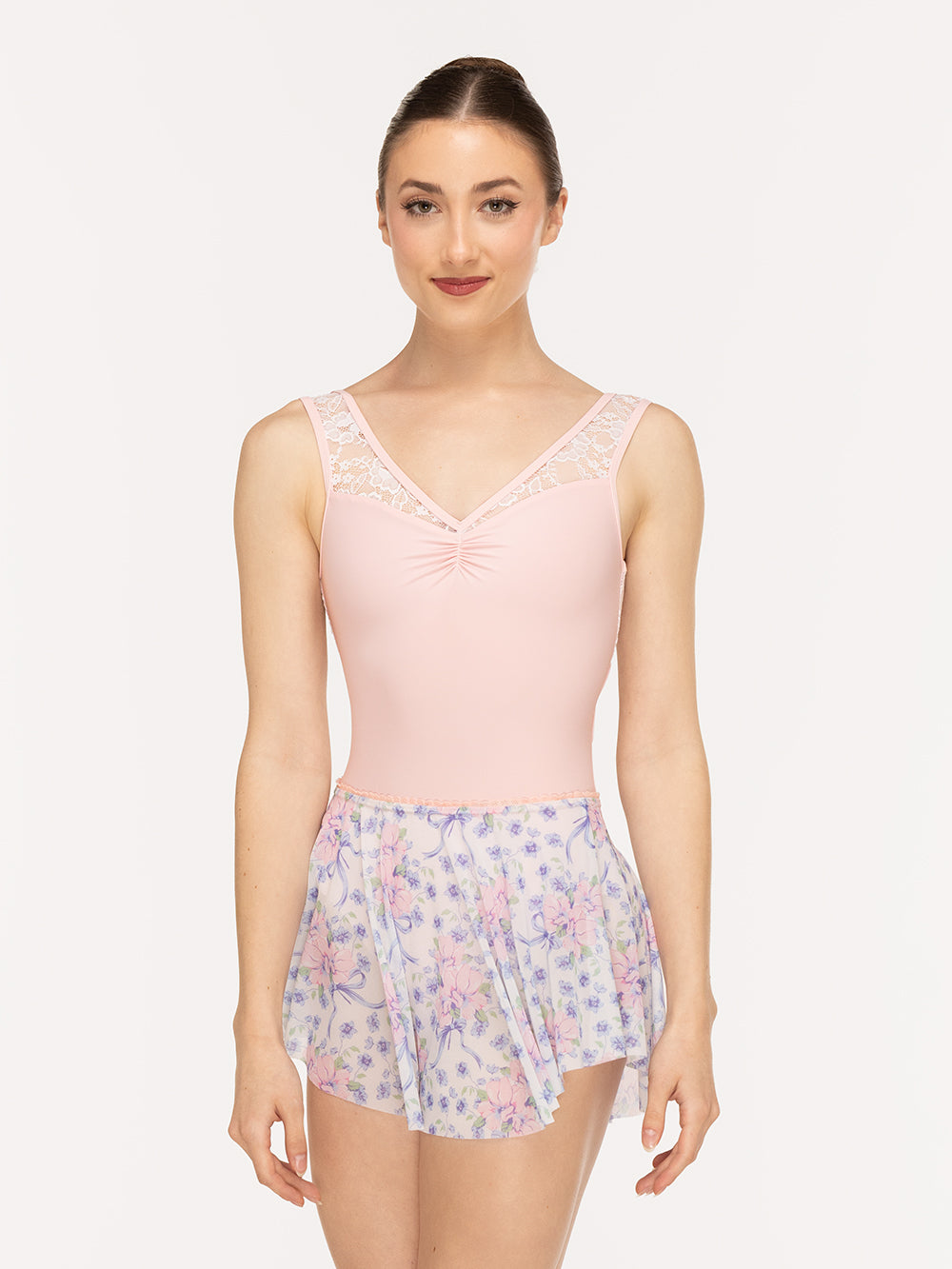 Eleve Dancewear Fabiola Leotard Kids in Light Pink color, detail front view
