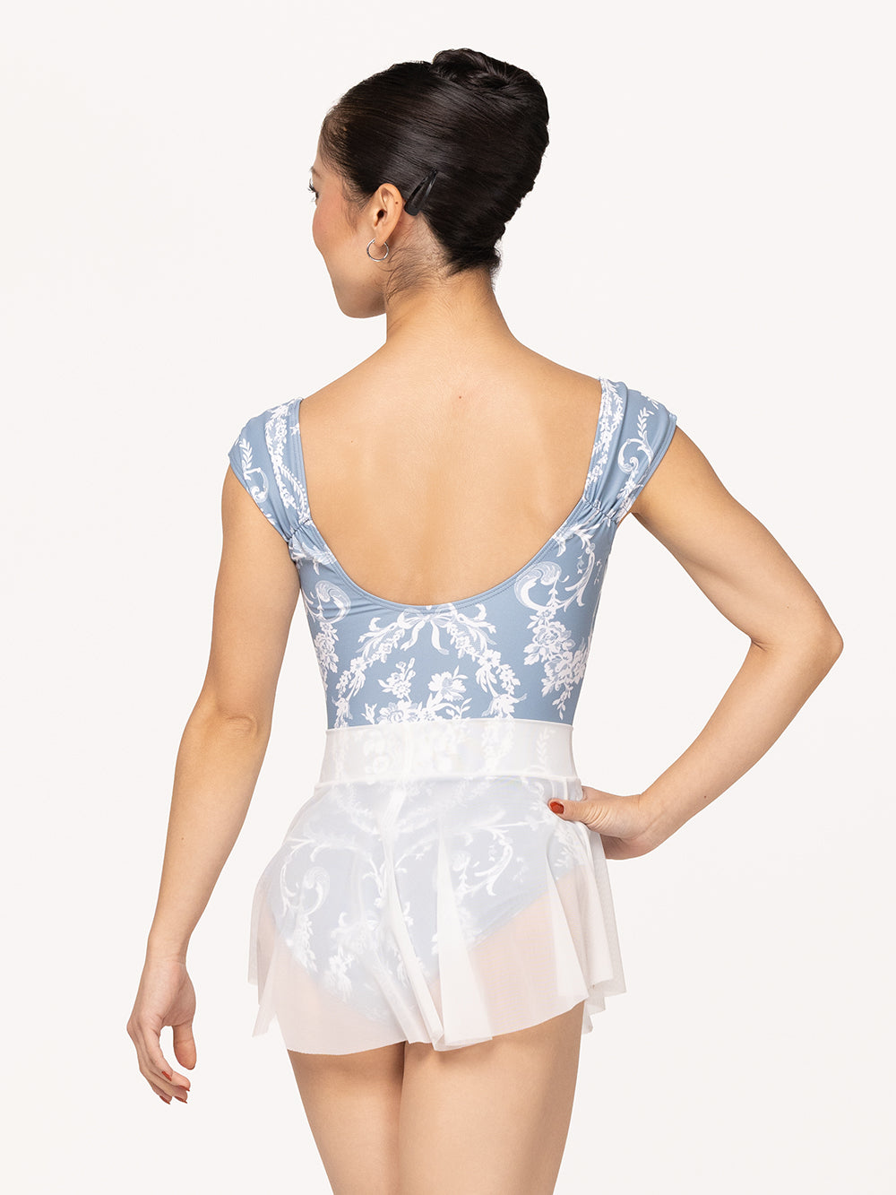 Eleve Dancewear Hipster Skirt Kids in White Mesh color, back detail view of dancer posing