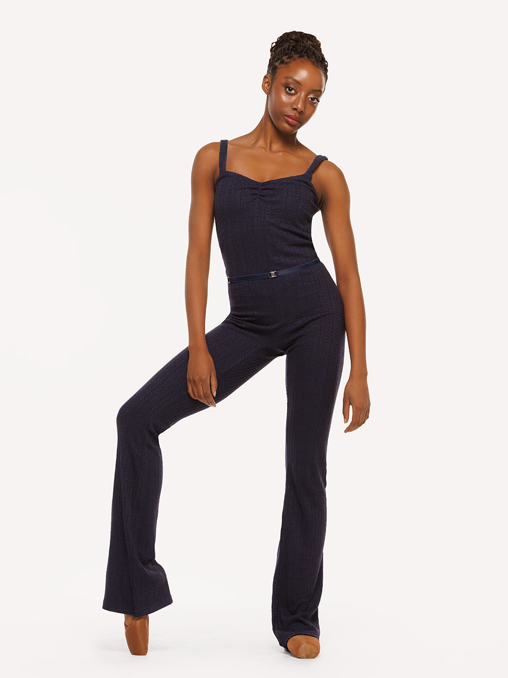 Eleve Dancewear Deven Unitard Knit in Dark Navy color, front view