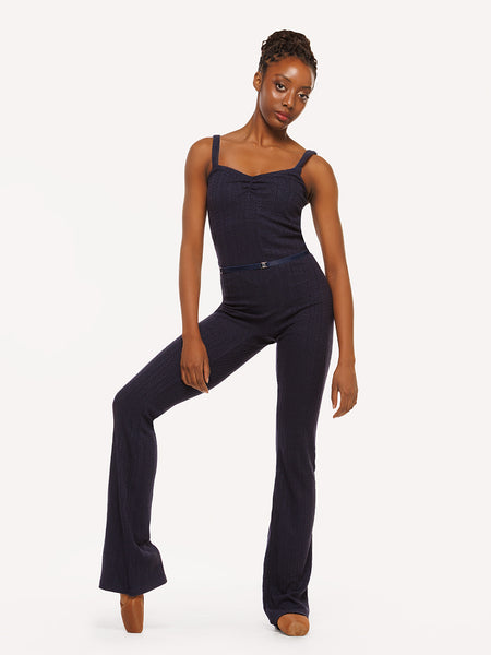 Eleve Dancewear Deven Unitard Knit in Dark Navy color, front view