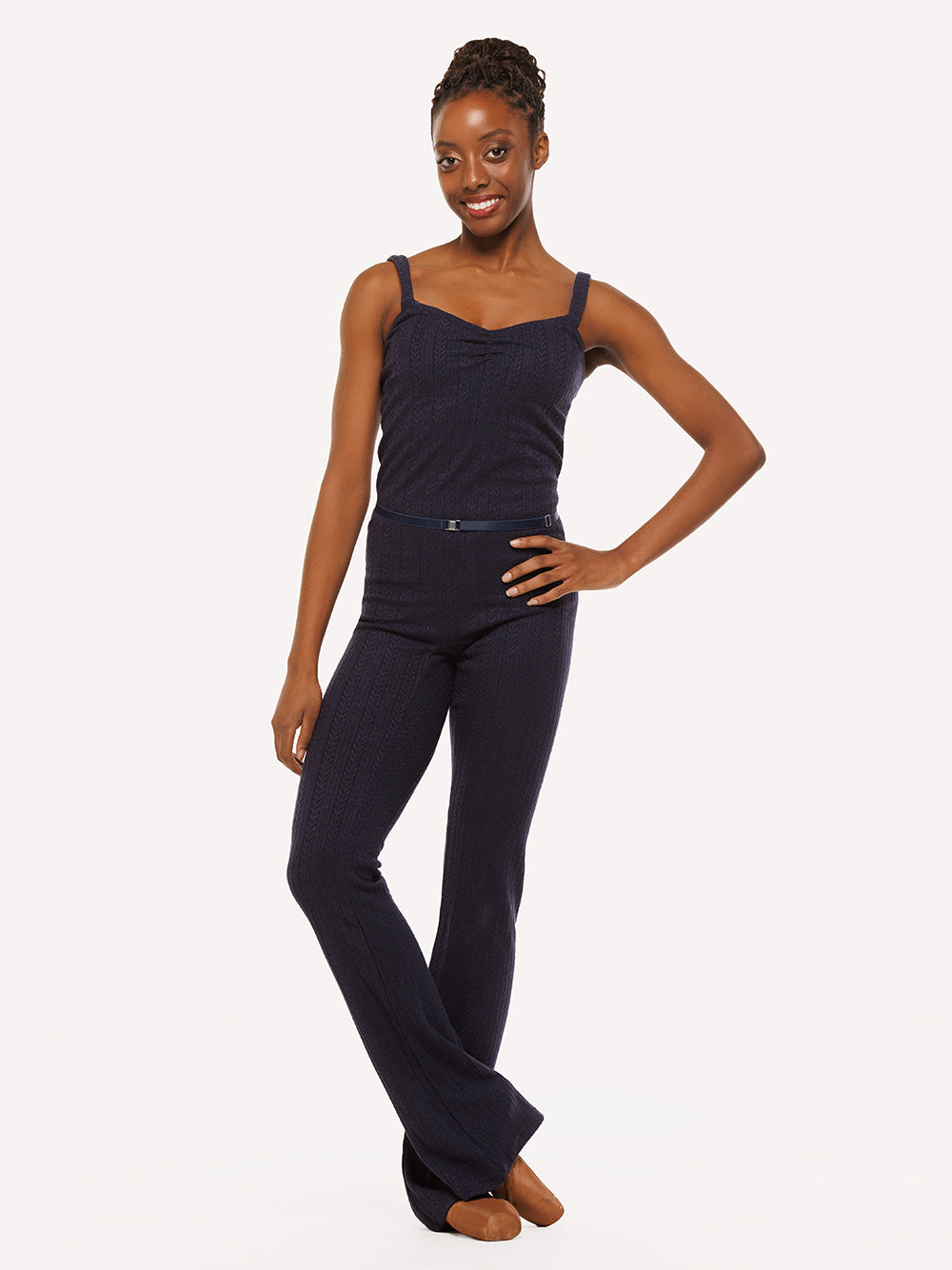 Eleve Dancewear Deven Unitard Knit Kids in Dark Navy color, front view