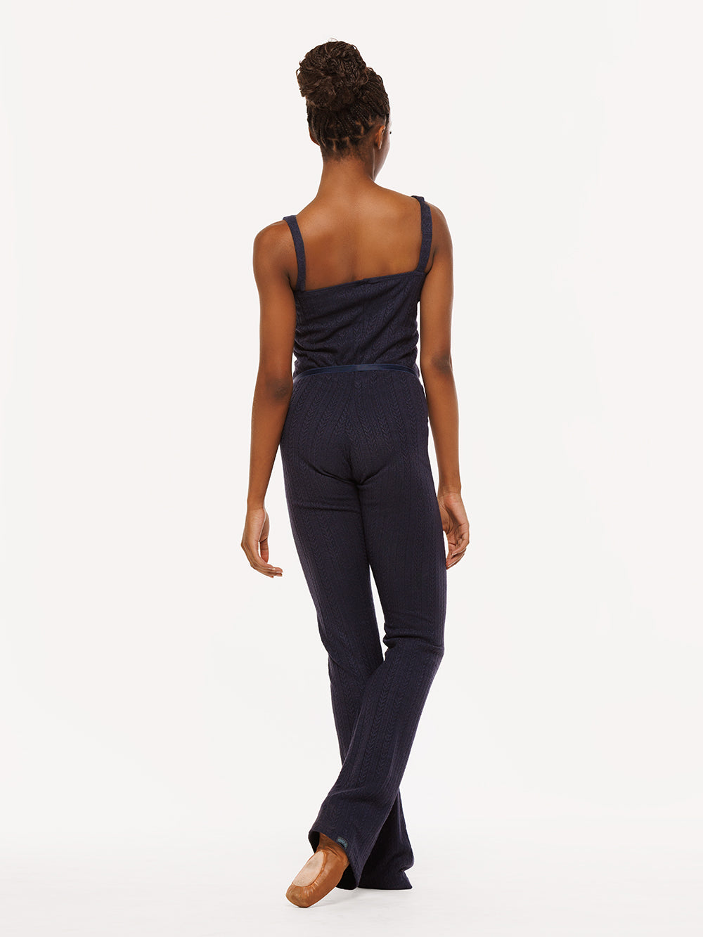 Eleve Dancewear Deven Unitard Knit in Dark Navy color, full body back view