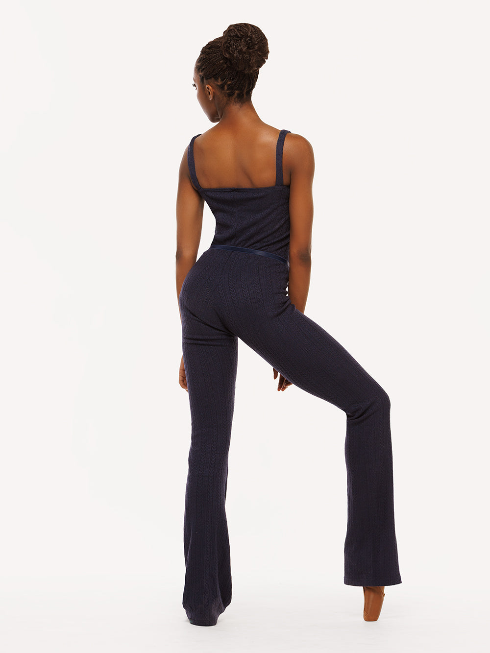 Eleve Dancewear Deven Unitard Knit in Dark Navy color, back view