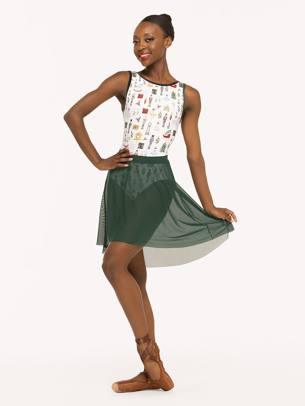 Eleve Dancewear Louise Leotard in Nutcracker Fantasy print, detail front view