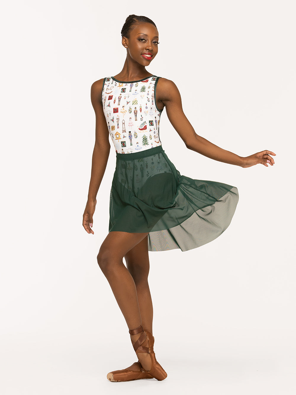 Eleve Dancewear Louise Leotard Kids in Nutcracker Fantasy print, front view detail