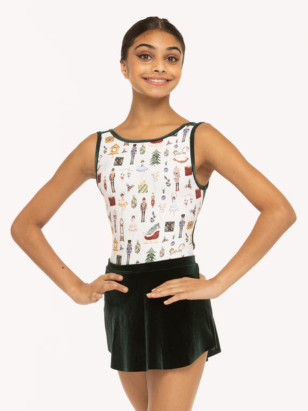  Eleve Dancewear Tulip Skirt Kids in Dark Forest Velvet print color, front view