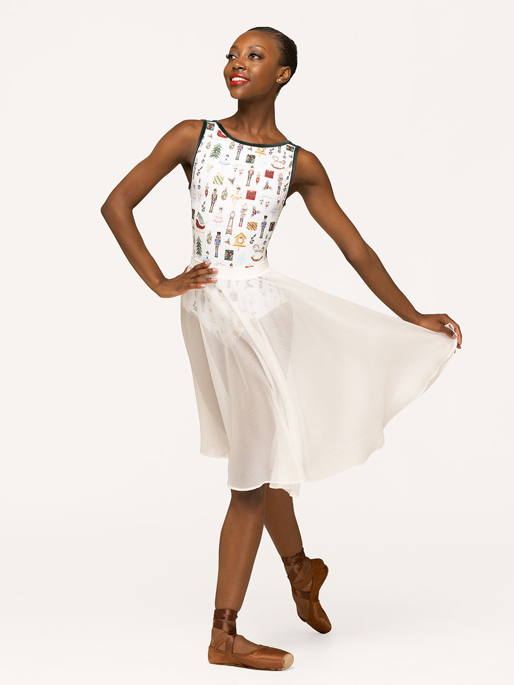 Eleve Dancewear Louise Leotard in Nutcracker Fantasy print, front detail view
