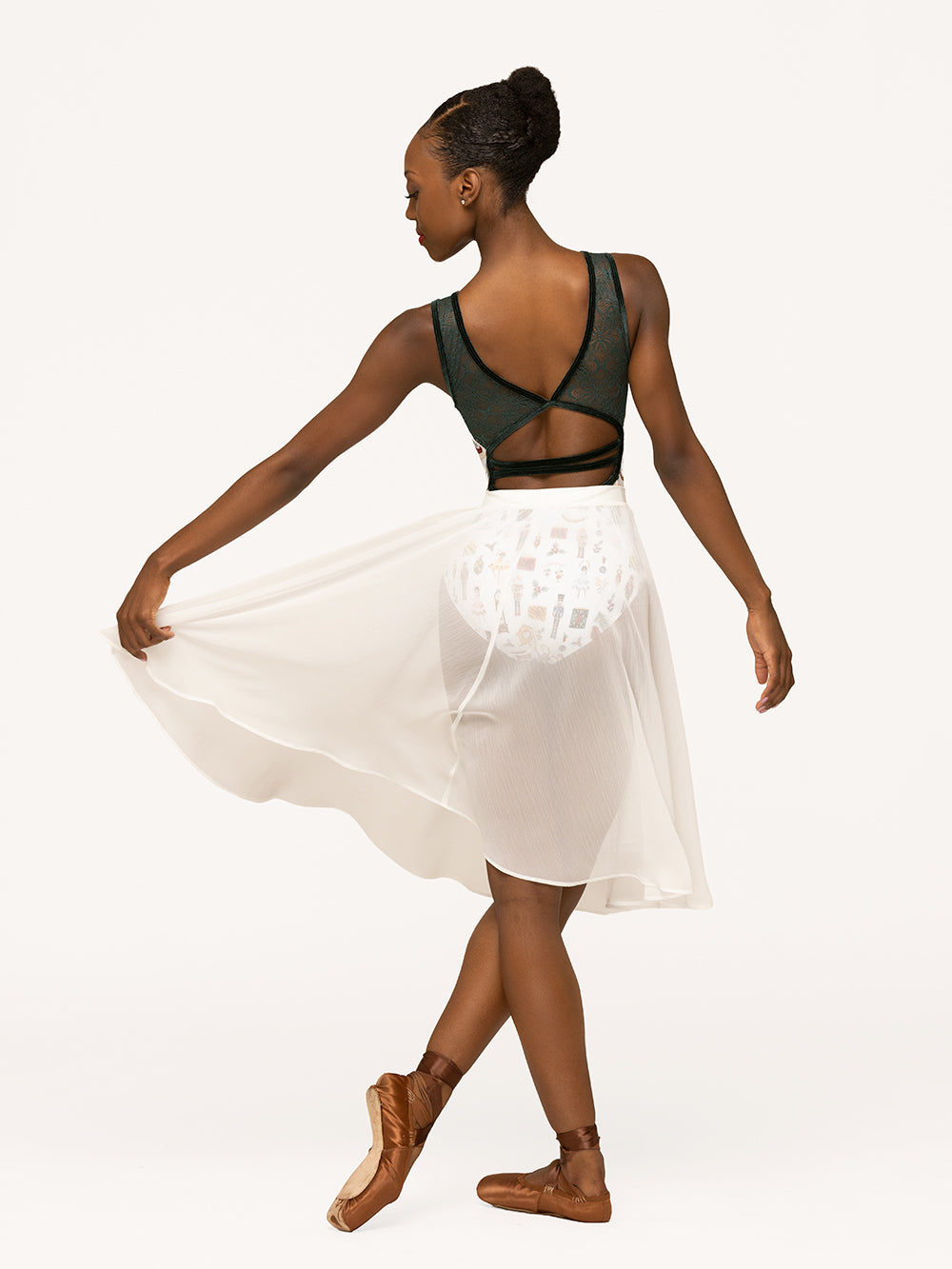 Eleve Dancewear Chiffon Rehearsal Skirt Stage in White color, back view of model posing