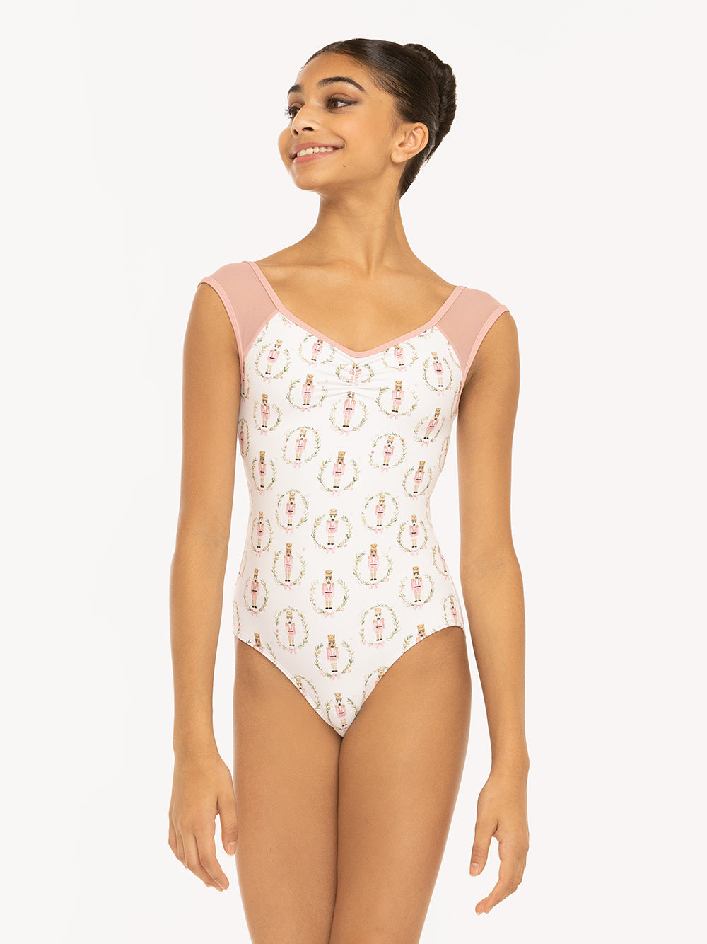 Eleve Dancewear Celine Leotard in Nutcracker Wreath print, front view