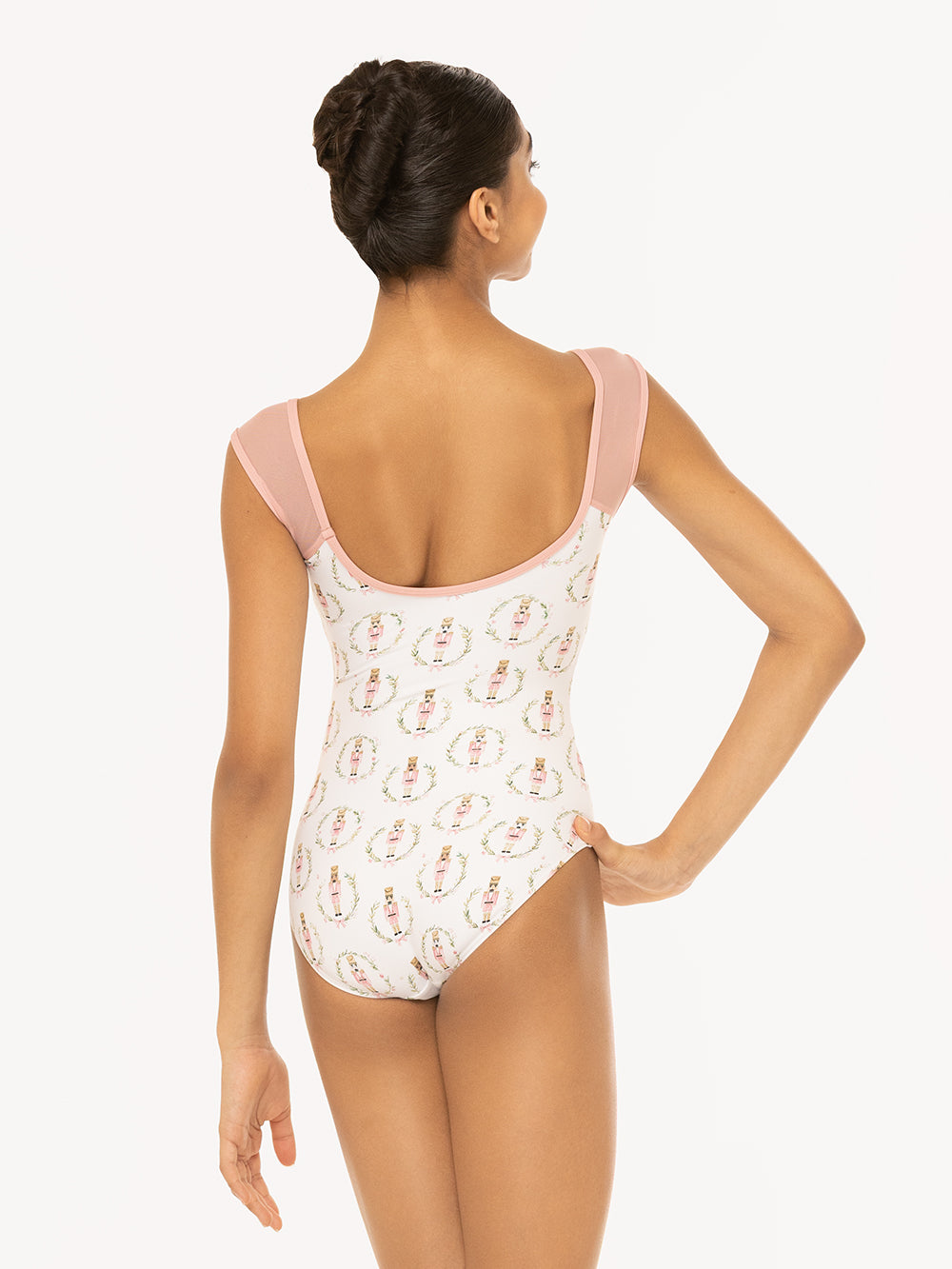 Eleve Dancewear Celine Leotard Kids in Nutcracker Wreath print, back view