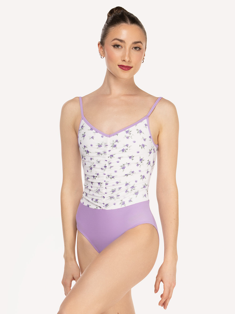Eleve Dancewear Frieda Leotard Kids in Pathway and Whisper print color, front view