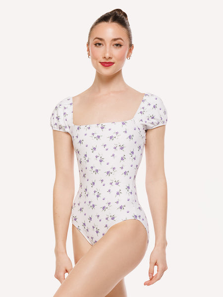 Eleve Dancewear Xena Leotard in Pathway print, front view
