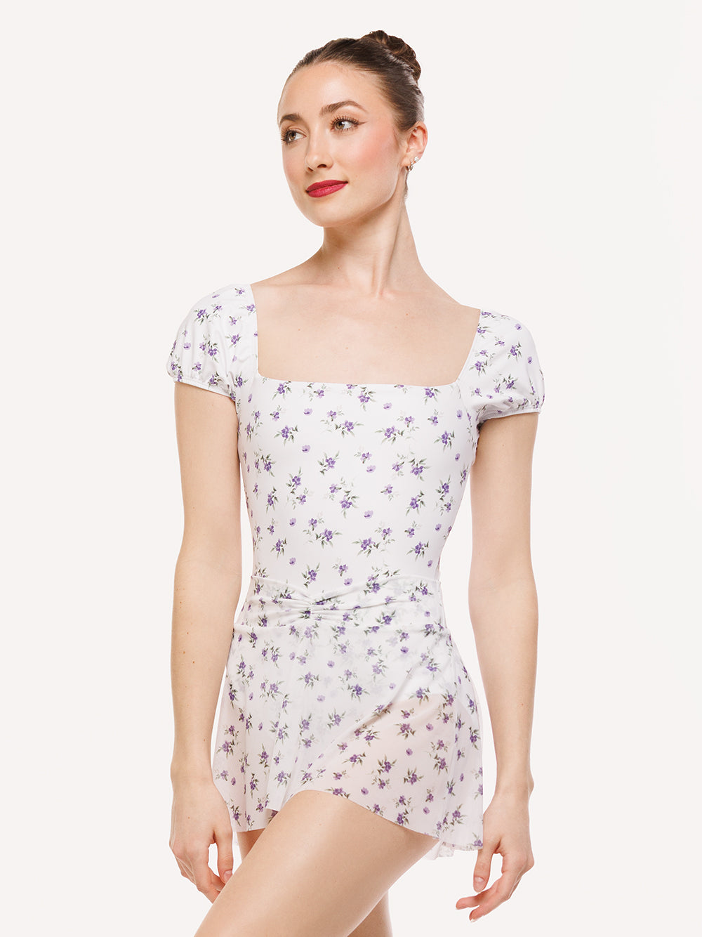 Eleve Dancewear Amora Short Skirt in Pathway Mesh print, front view