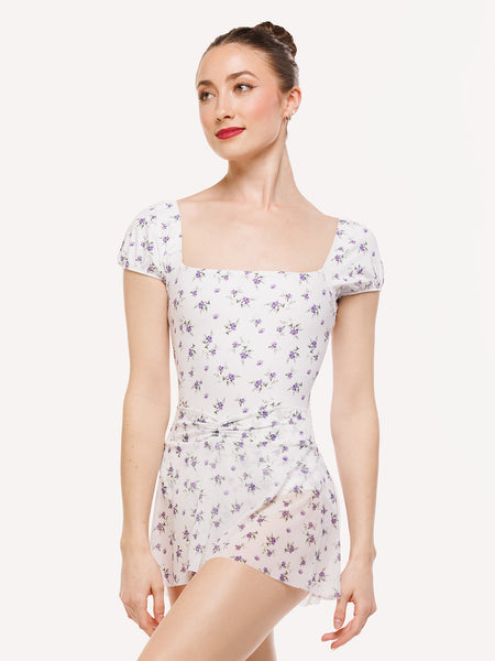 Eleve Dancewear Amora Short Skirt in Pathway Mesh print, front view