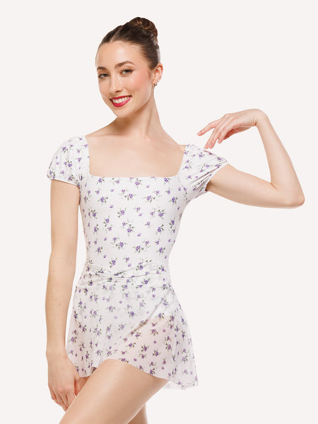 Eleve Dancewear Amora Short Skirt in Pathway Mesh print, front detail view