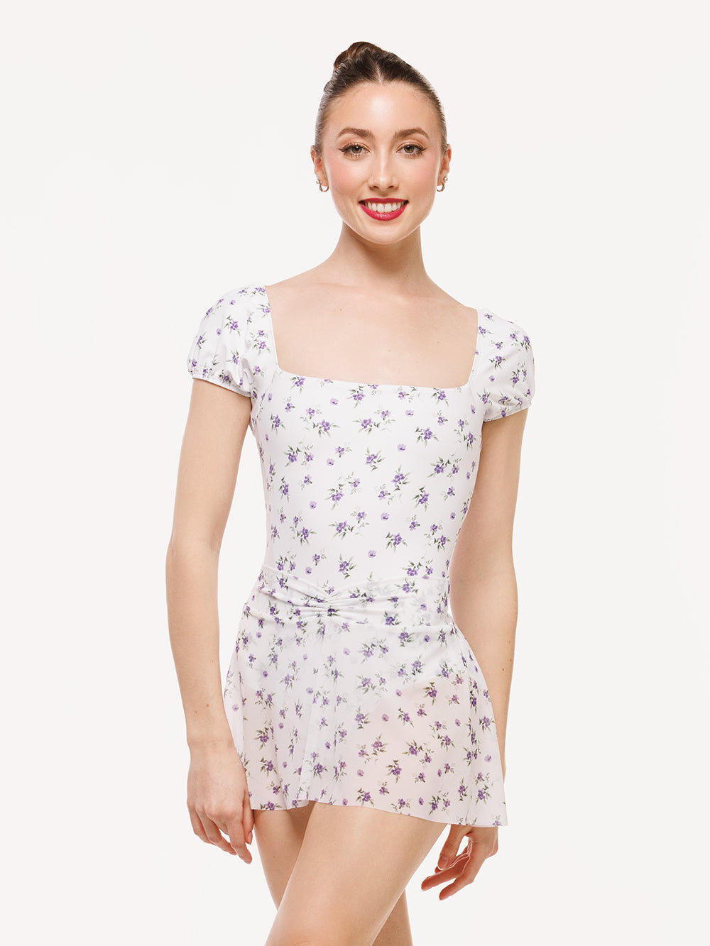 Eleve Dancewear Xena Leotard Kids in Pathway print, front detail view
