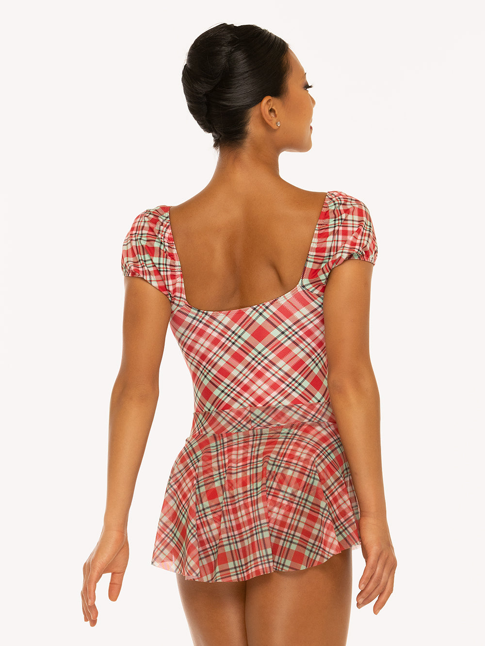Eleve Dancewear Xena Leotard in Pink & Red Plaid print, detail back view