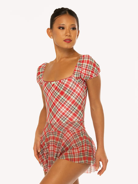 Eleve Dancewear Hipster Skirt in Pink & Red Plaid Mesh print, front view