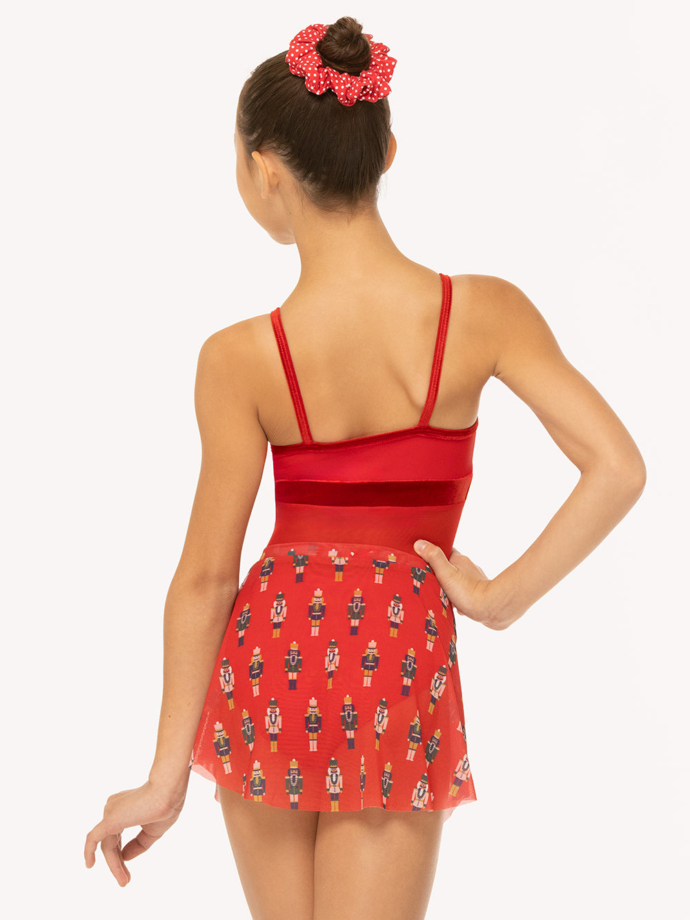 Eleve Dancewear Scrunchie in Red & White Mini Dots print, detail back view