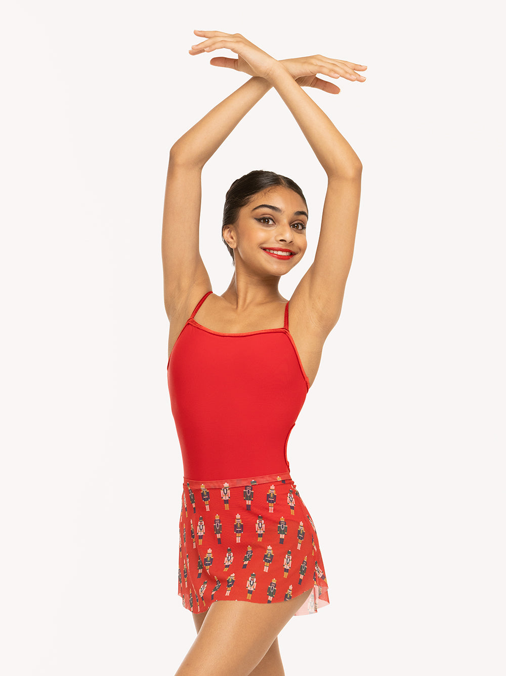 Eleve Dancewear Tulip Skirt More Nuts in Red Mesh color, detail front view