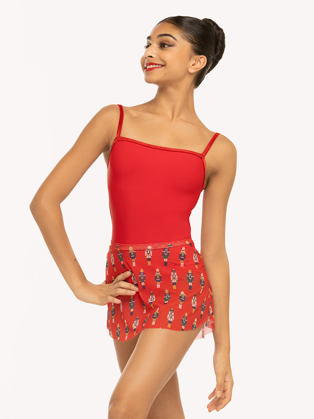 Eleve Dancewear Tulip Skirt More Nuts in Red Mesh color, front view