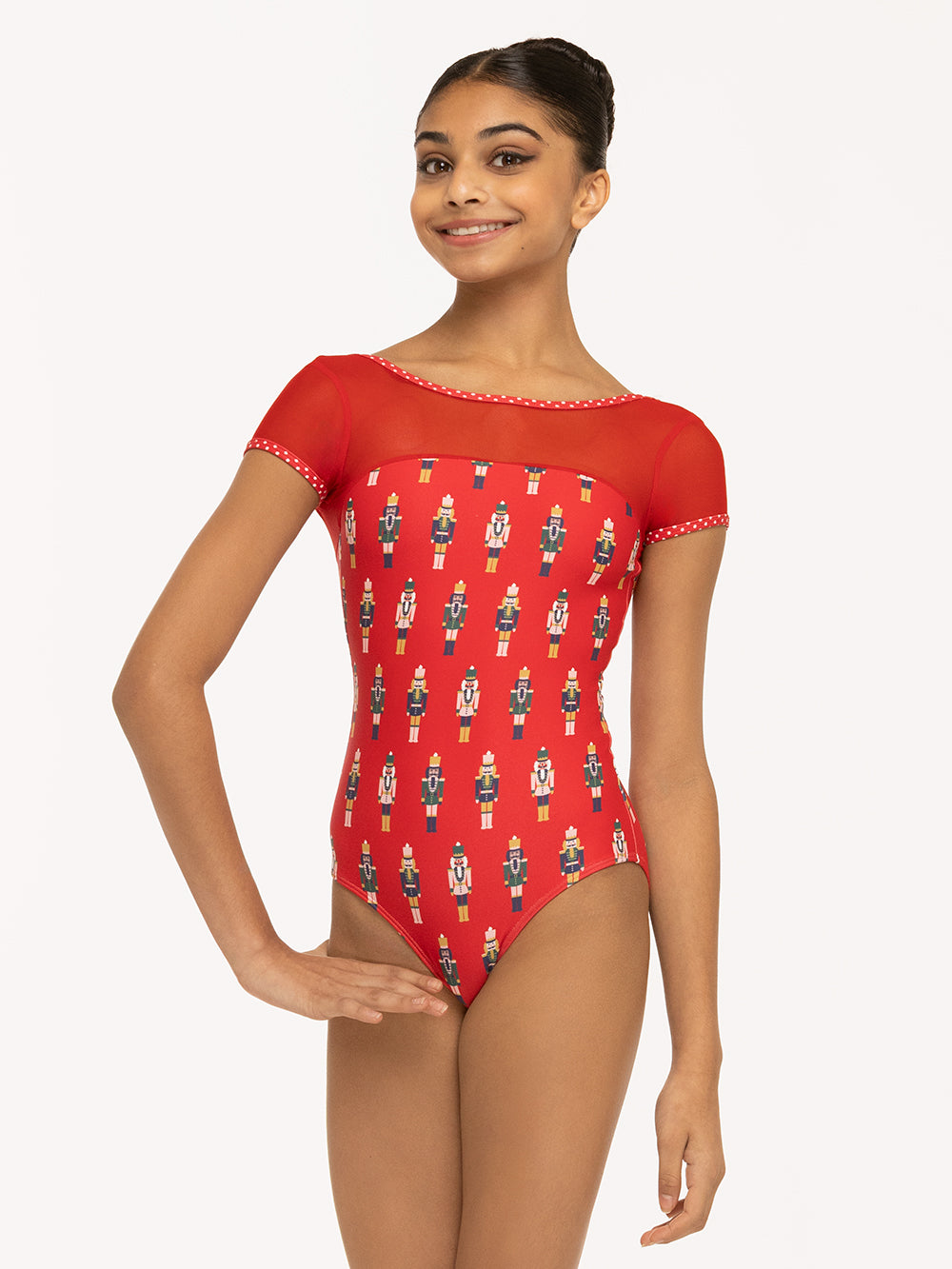 Eleve Dancewear Ida leotard Kids in More Nuts Red print, front view