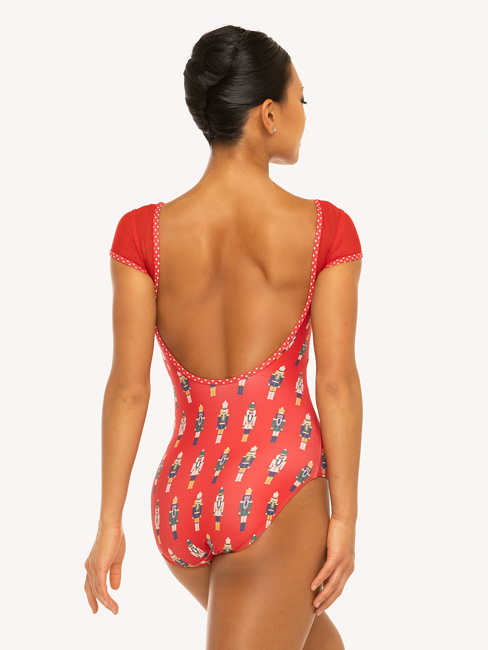 Eleve Dancewear Ida leotard in More Nuts Red print, back view