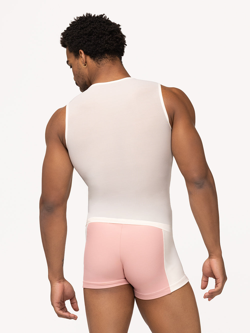 Eleve Dancewear Seth Shirt in Cream Mesh print color, front view