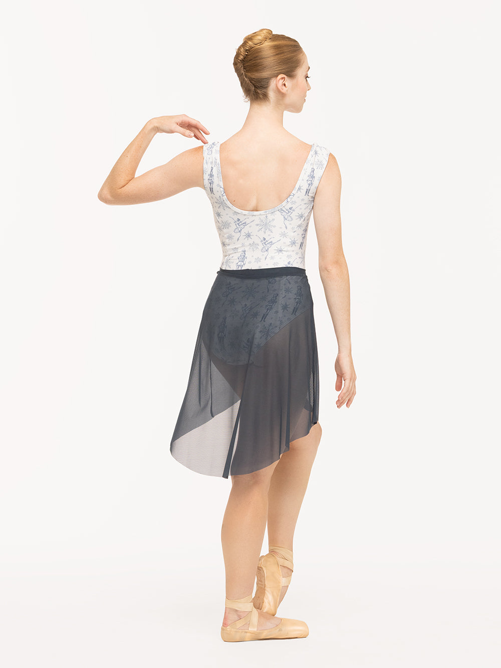 Eleve Dancewear Heather Leotard in Snow Scene print, detail back view