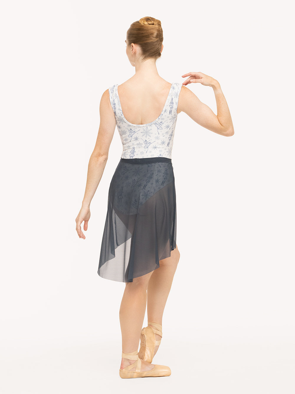 Eleve Dancewear Heather Leotard Kids in  Snow Scene print, back detail view