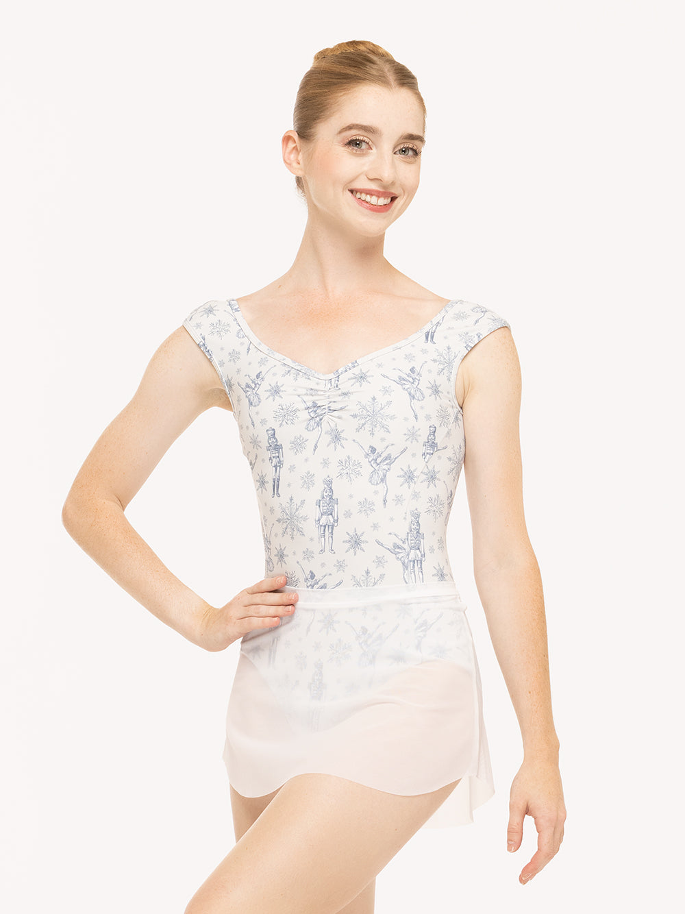 Eleve Dancewear Tulip Skirt in White Mesh color, front detail view