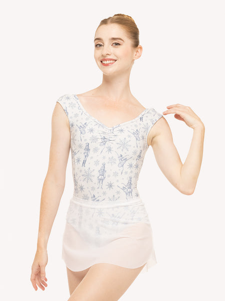 Eleve Dancewear Tulip Skirt Kids in White Mesh color, front view of model posing