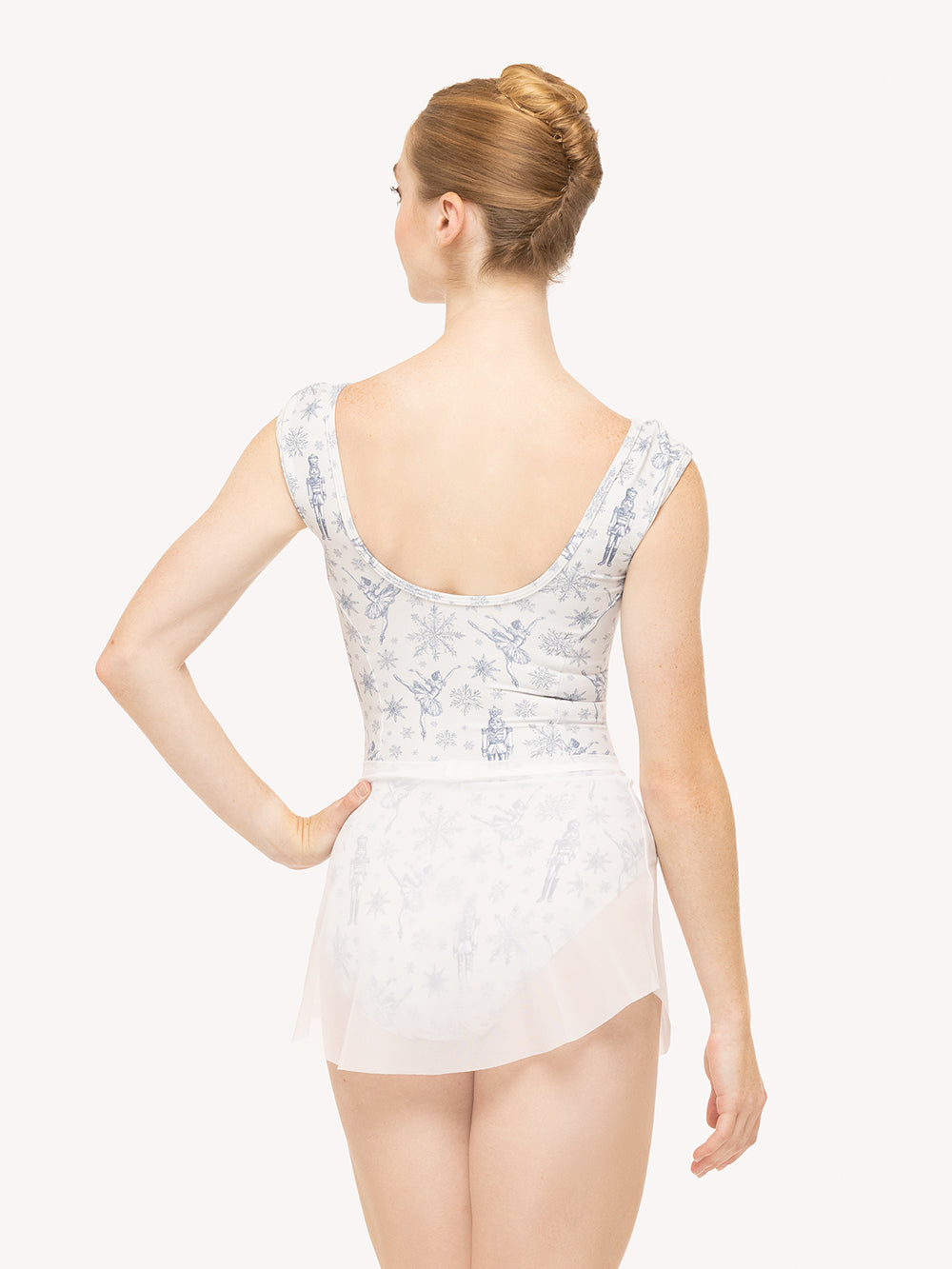 Eleve Dancewear Heather Leotard Kids in  Snow Scene print, detail back view