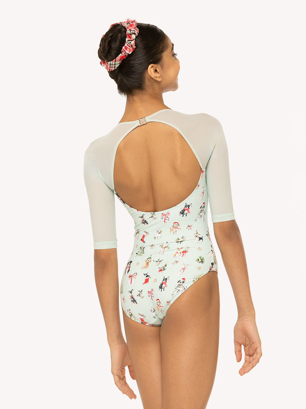 Eleve Dancewear Chris Leotard Christmas in Dogs Spearmint print, back view