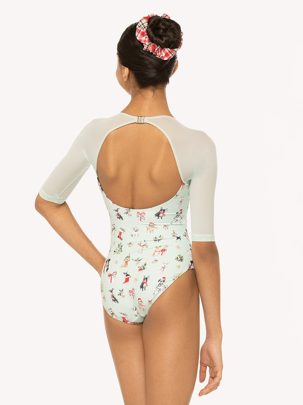 Eleve Dancewear Chris Leotard Christmas Kids in Dogs Spearmint print, back view
