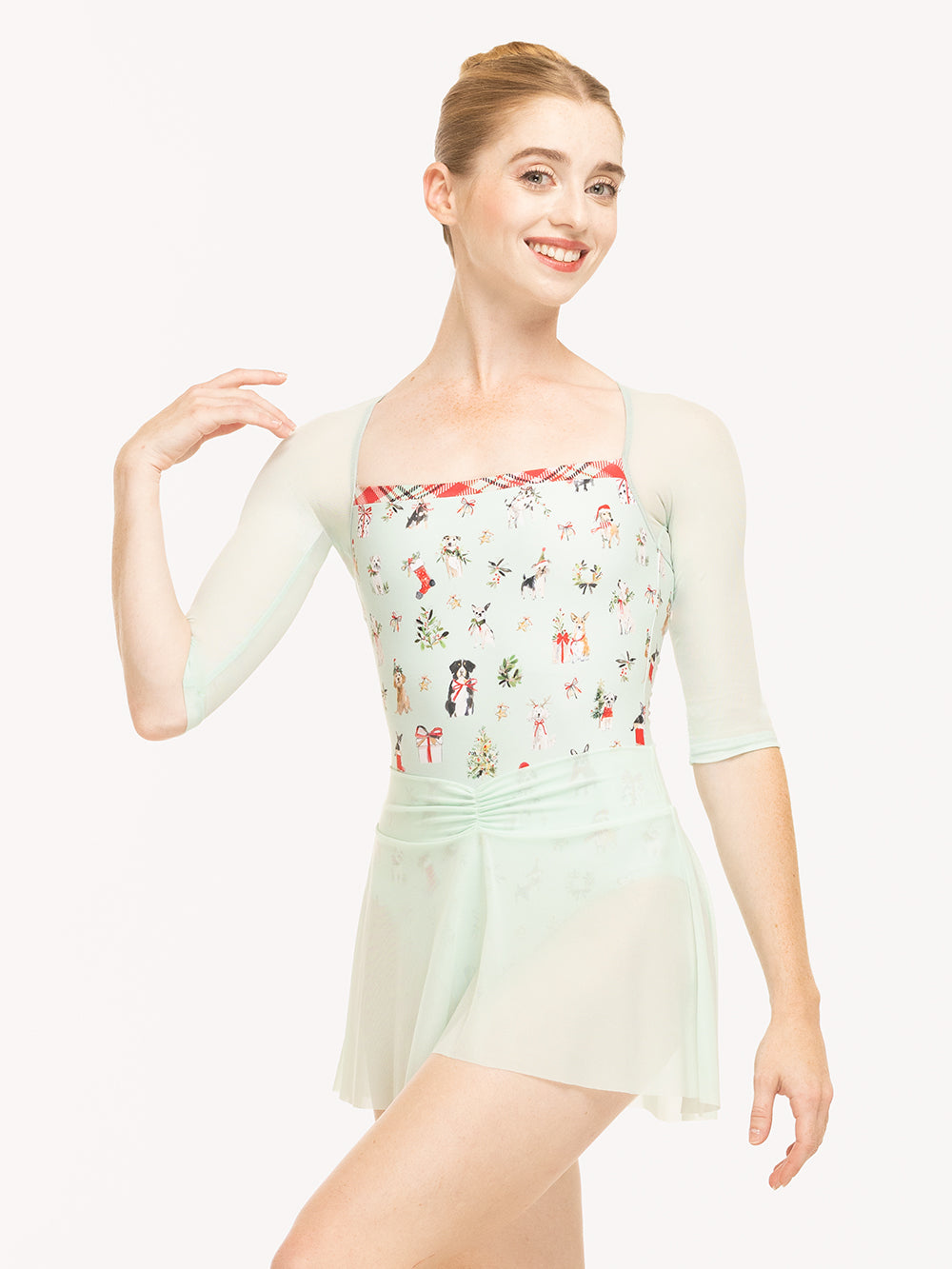 Eleve Dancewear Amora Skirt kids in Spearmint print, front view