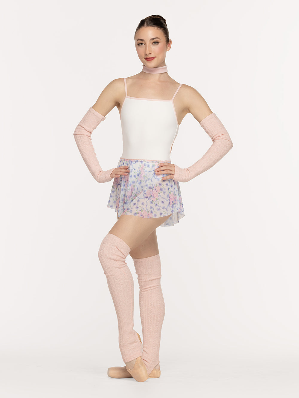 Eleve Dancewear Candy Leotard in Stage White color, front detail view