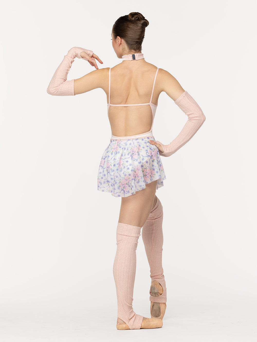 Eleve Dancewear Circle Mini Skirt in Flowers & Bows print, back detail view